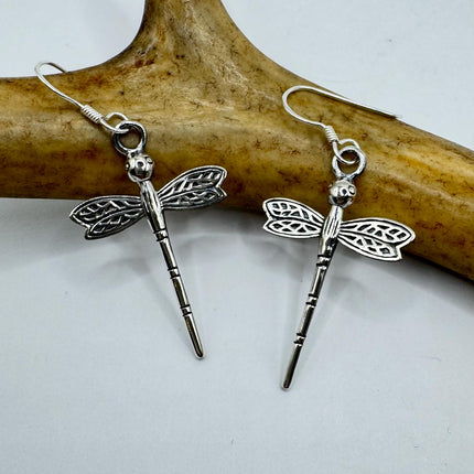 Vintage Dragonfly dangle Earrings 925 Sterling Silver