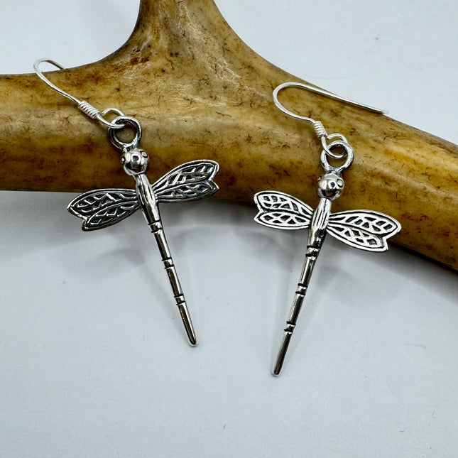 Vintage Dragonfly dangle Earrings 925 Sterling Silver