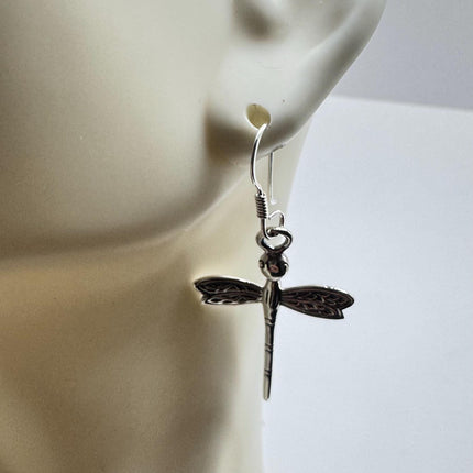 Vintage Dragonfly dangle Earrings 925 Sterling Silver