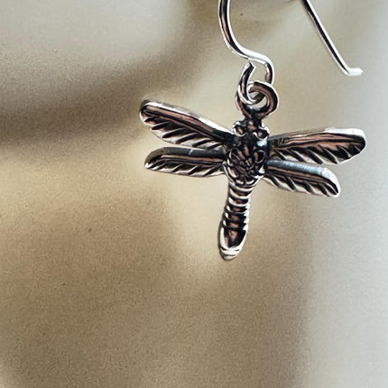 Vintage Dragonfly dangle Earrings 925 Sterling Silver