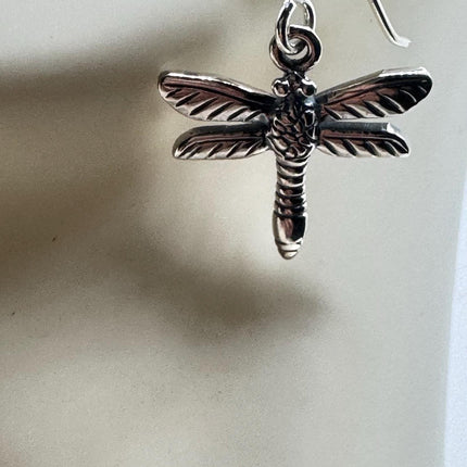 Vintage Dragonfly dangle Earrings 925 Sterling Silver