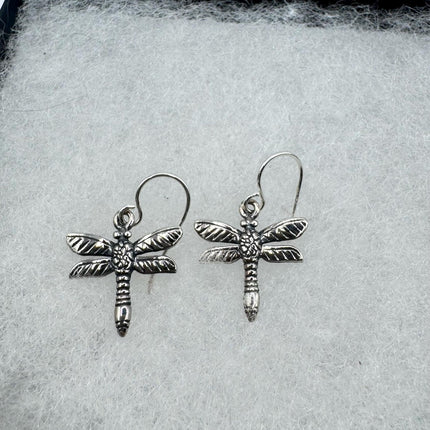 Vintage Dragonfly dangle Earrings 925 Sterling Silver