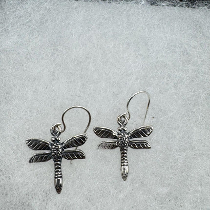 Vintage Dragonfly dangle Earrings 925 Sterling Silver