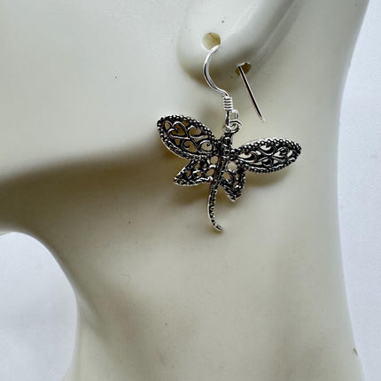 Vintage Dragonfly dangle Earrings 925 Sterling Silver