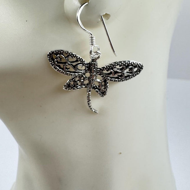 Vintage Dragonfly dangle Earrings 925 Sterling Silver