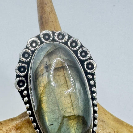 Vintage Chunky Rainbow Labradorite Cocktail Ring - Statement Band