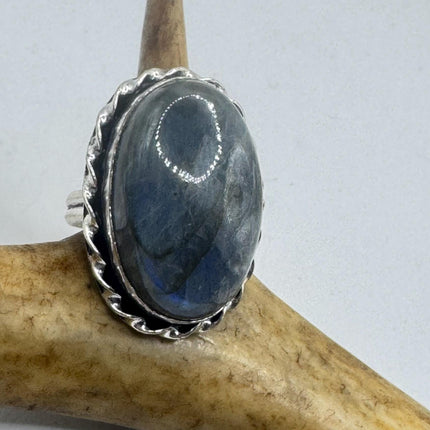 Vintage Chunky Rainbow Labradorite Cocktail Ring - Statement Band