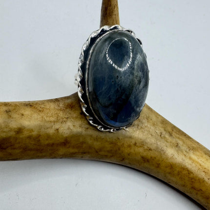 Vintage Chunky Rainbow Labradorite Cocktail Ring - Statement Band