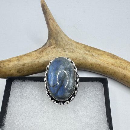 Vintage Chunky Rainbow Labradorite Cocktail Ring - Statement Band