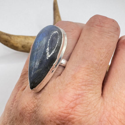 Vintage Chunky Rainbow Labradorite Cocktail Ring - Statement Band