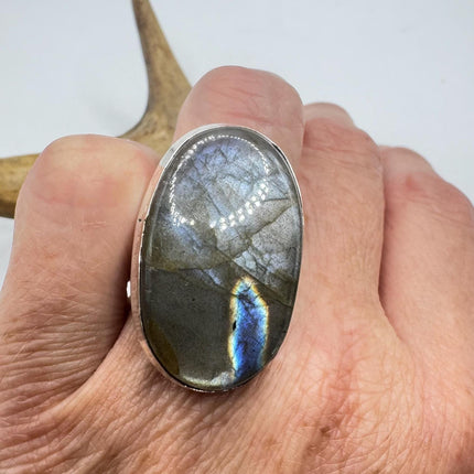 Vintage Chunky Rainbow Labradorite Cocktail Ring - Statement Band