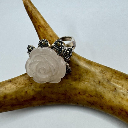 Vintage Pink Rose 925 Sterling Silver Boho Ring