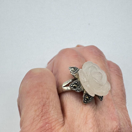 Vintage Pink Rose 925 Sterling Silver Boho Ring