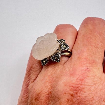 Vintage Pink Rose 925 Sterling Silver Boho Ring