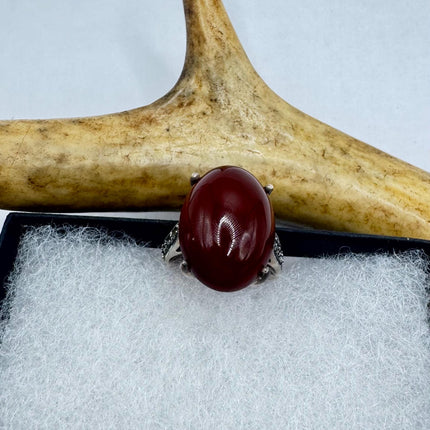 Vintage Red Carnelian 925 Sterling Silver Boho Ring