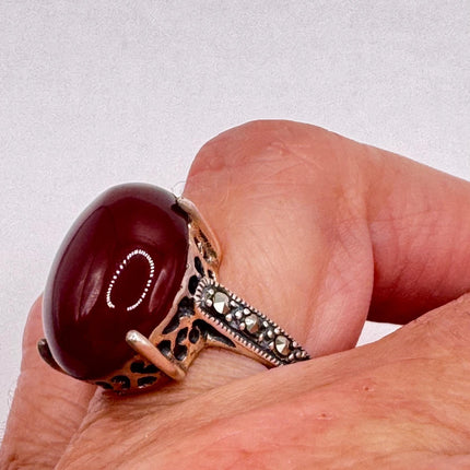 Vintage Red Carnelian 925 Sterling Silver Boho Ring
