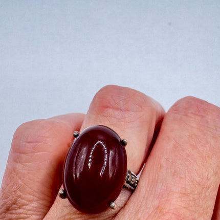 Vintage Red Carnelian 925 Sterling Silver Boho Ring