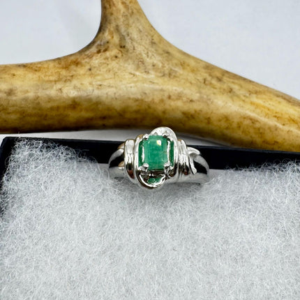 Vintage Silver Buckle Ring | Crystal Diamond Green Emerald Boho Cocktail | 925 Sterling Silver Antique Wedding Band Engagement Ring