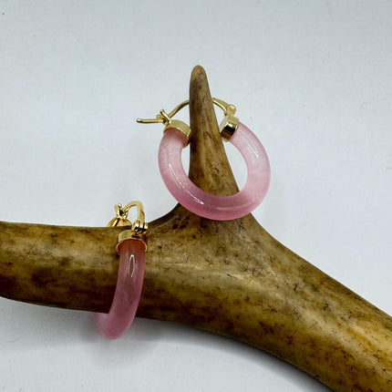 Vintage Purple Lavender Jade Gold Lucky Hoop Earrings