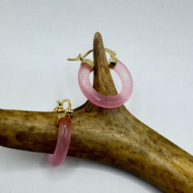 Vintage Purple Lavender Jade Gold Lucky Hoop Earrings