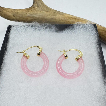 Vintage Purple Lavender Jade Gold Lucky Hoop Earrings