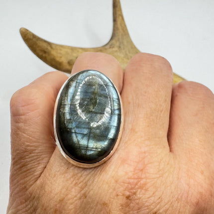 Vintage Chunky Rainbow Labradorite Cocktail Ring - Statement Band