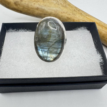 Vintage Chunky Rainbow Labradorite Cocktail Ring - Statement Band