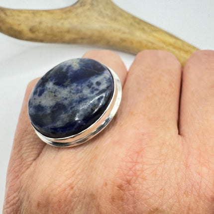 Vintage Boho Blue lapis lazuli Ring Band chunky cocktail ring
