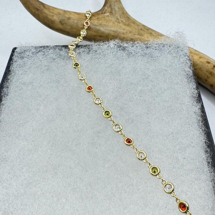 Vintage Gold Tennis Bracelet CZ Crystal Rainbow 925 Sterling Silver Layered Stacking Bracelet