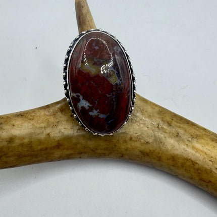Vintage Silver Bronze Boho Ring | Red Jasper Unique Gift Statement Ring