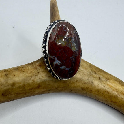 Vintage Silver Bronze Boho Ring | Red Jasper Unique Gift Statement Ring