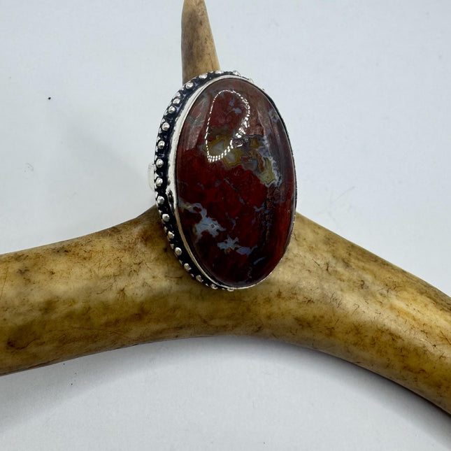 Vintage Silver Bronze Boho Ring | Red Jasper Unique Gift Statement Ring