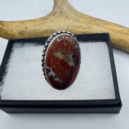 Vintage Silver Bronze Boho Ring | Red Jasper Unique Gift Statement Ring