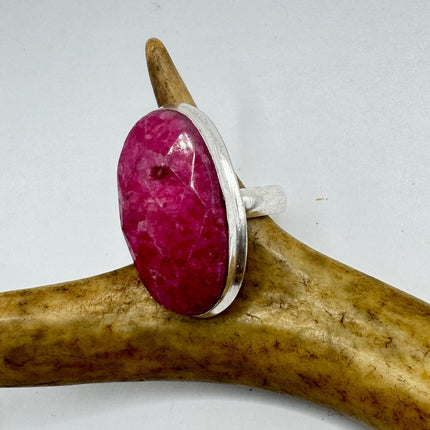 Vintage Silver Bronze Boho Ring | Raw Pink Ruby | Unique Gift Statement Ring