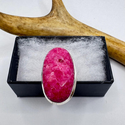 Vintage Silver Bronze Boho Ring | Raw Pink Ruby | Unique Gift Statement Ring
