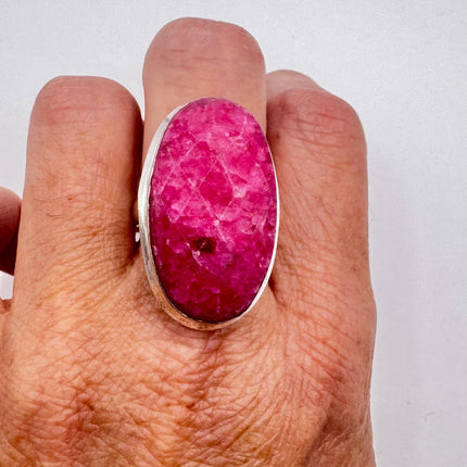 Vintage Silver Bronze Boho Ring | Raw Pink Ruby | Unique Gift Statement Ring