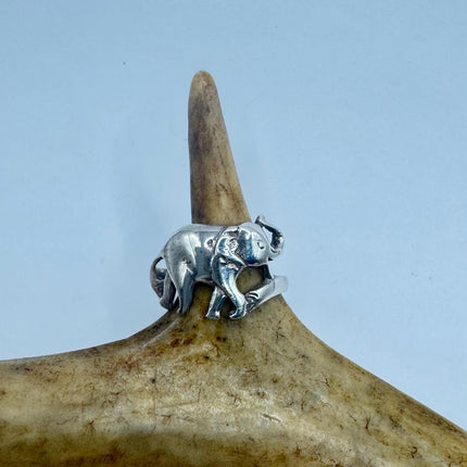 Vintage Elephant Silver Boho Cocktail Ring 925 Sterling Antique Wedding Engagement Band | Elijah collection