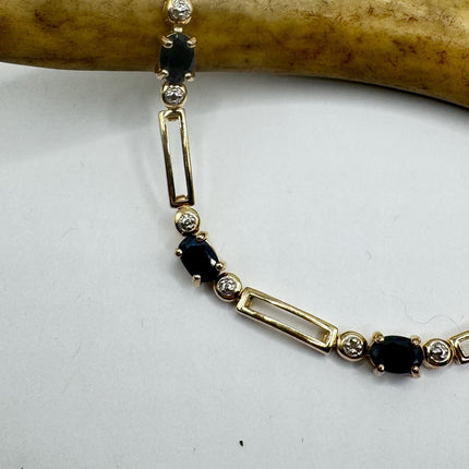 Vintage Black Onyx Gold Tennis Bracelet | Diamond Chip Infinity Heart | Golden 925 Sterling Silver Dainty Wedding Prom Jewelry