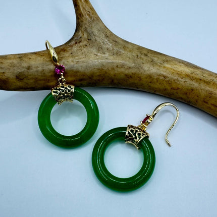 Vintage Gold Jade Large Hoop Earrings