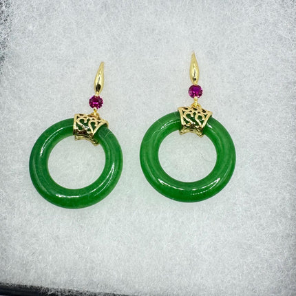 Vintage Gold Jade Large Hoop Earrings