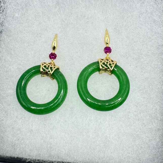 Vintage Gold Jade Large Hoop Earrings