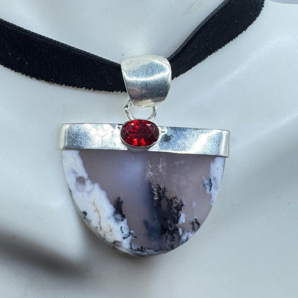 Vintage Silver Choker Necklace |Fossil lace agate Gemstone Set in Silver