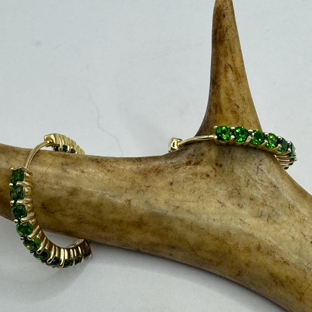 Vintage Green Chrome Diopside Gold Hoop Earrings