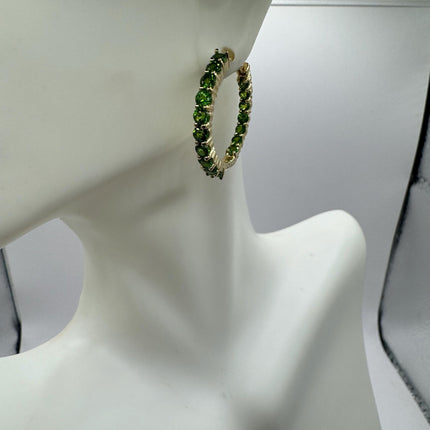 Vintage Green Chrome Diopside Gold Hoop Earrings