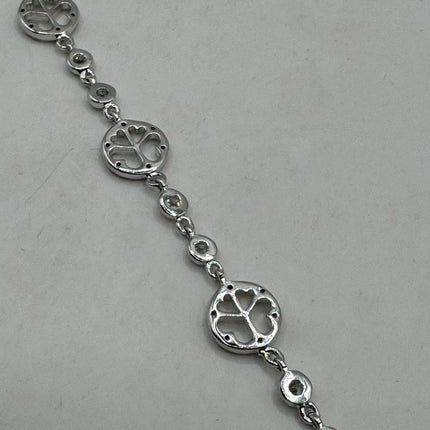 Vintage Silver Tennis Bracelet | Cubic Zirconia Crystal Diamond Gemstone Peace Signs | 925 Sterling Silver Dainty Stackable Tennis Bracelet