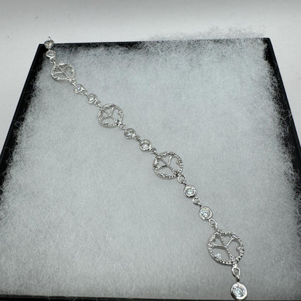Vintage Silver Tennis Bracelet | Cubic Zirconia Crystal Diamond Gemstone Peace Signs | 925 Sterling Silver Dainty Stackable Tennis Bracelet