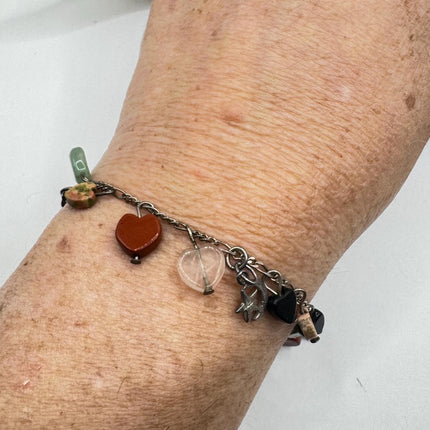 Vintage heart charm bracelet Chunky Stackable Layered Every day 925 Sterling Silver Elijah collection