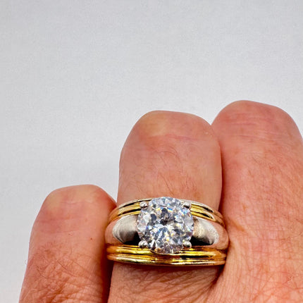 Vintage Cubic Zirconia Clear Crystal Diamond Cocktail | Gold 925 Sterling Silver Antique Wedding Promise Band Engagement Ring