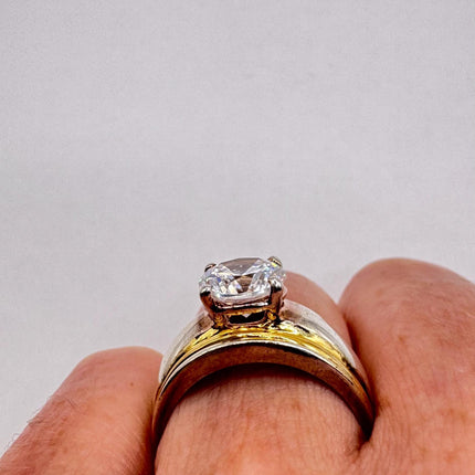 Vintage Cubic Zirconia Clear Crystal Diamond Cocktail | Gold 925 Sterling Silver Antique Wedding Promise Band Engagement Ring