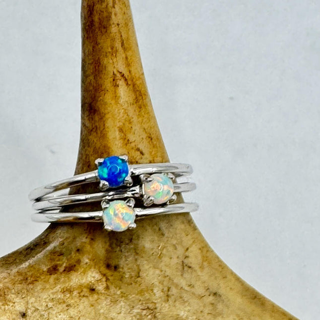 Vintage Fire Opal Tiny Stacking Promise Ring - 925 Sterling Silver Band Minimalist Jewelry for Prom Wedding or Everyday Ring